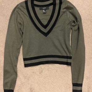 Olive Green/Black Crop Sweater